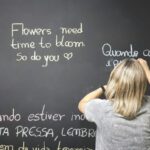Learning Language - unknown person writing on chalkboard